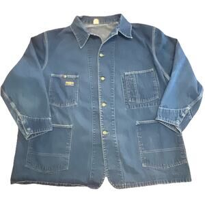 VTG Oshkosh Jean Jacket Mens 54 Reg 1960s Green Stitch Denim Barn Chore Rare